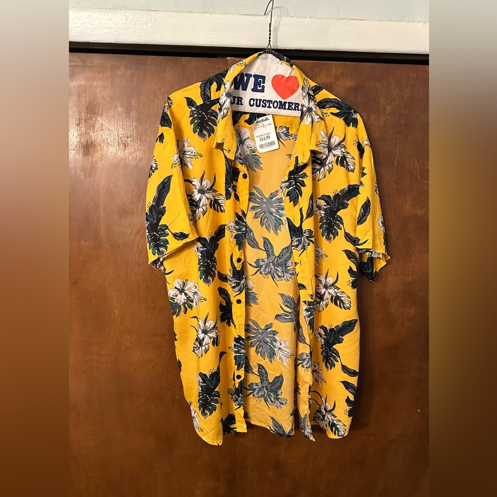 Marshalls Yellow Eighth Avenue  Tropical Shirt with Floral Print